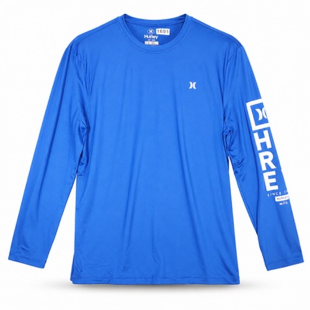 Hurley Men's Large Blue Long Sleeve Rashguard Quick Dry Stretch Swim Shirt